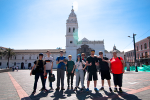 A group of students visiting Independence Square in Quito, Ecuador