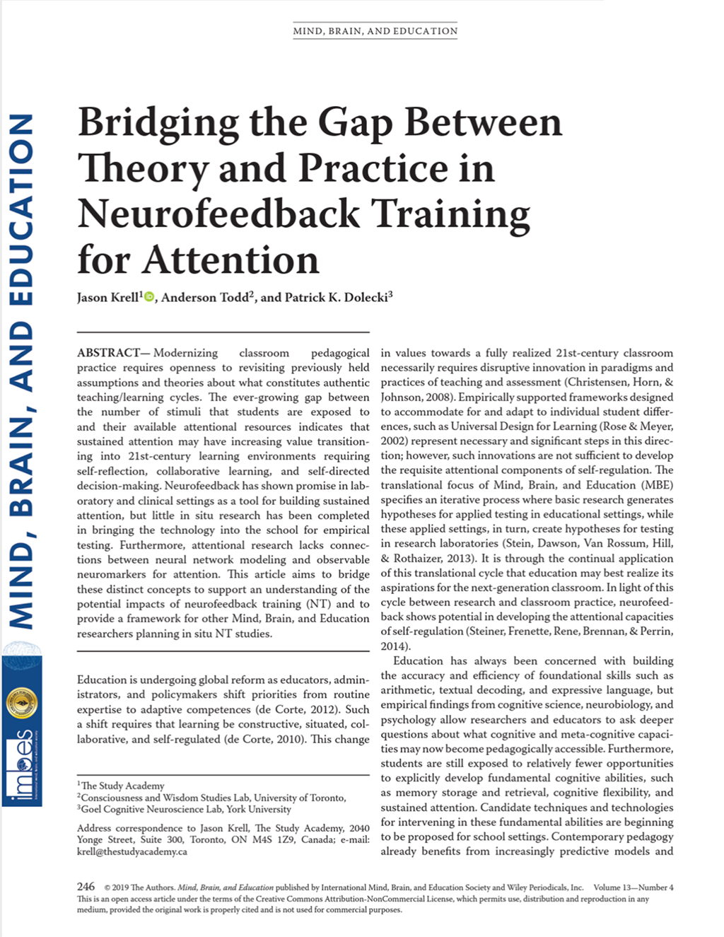 Cover page of 'Bridging the Gap Between Theory and Practice in Neurofeedback Training for Attention