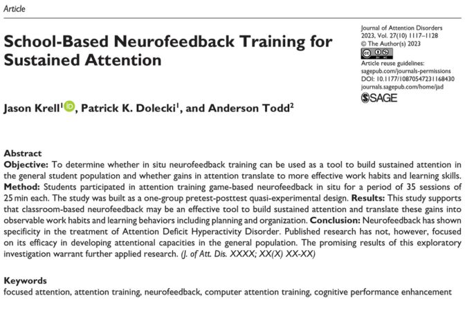 Poster board for " The Efficacy of Neurofeedback Training in Building Learning Skills and Work Habits"