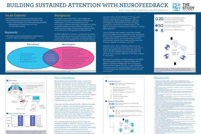 Poster board for " The Efficacy of Neurofeedback Training in Building Learning Skills and Work Habits"