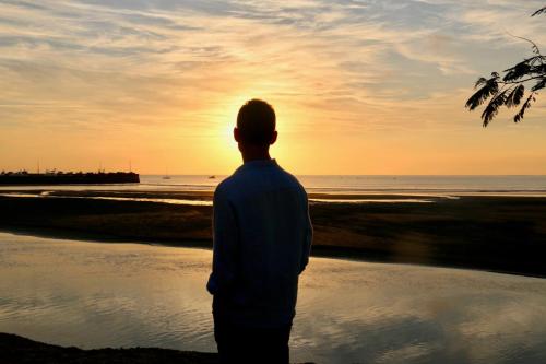 Student at sunset