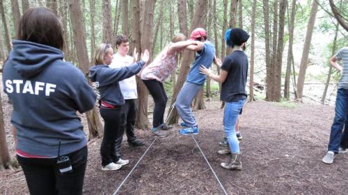 Student trust building activity with ropes