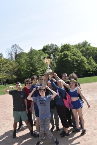 Group of students celebrating Husky Cup win