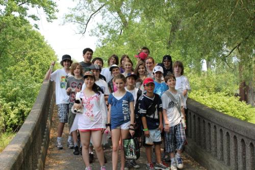 Student group standing on a bridge on Toronto Island