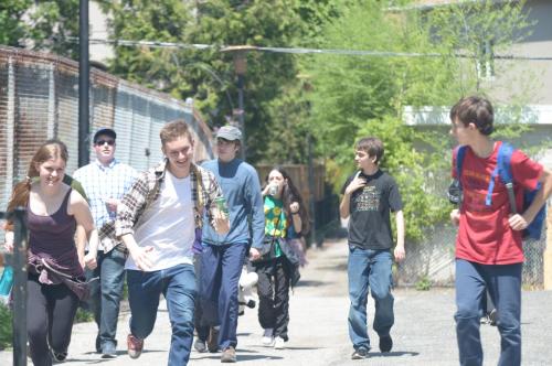 Students walking down laneway